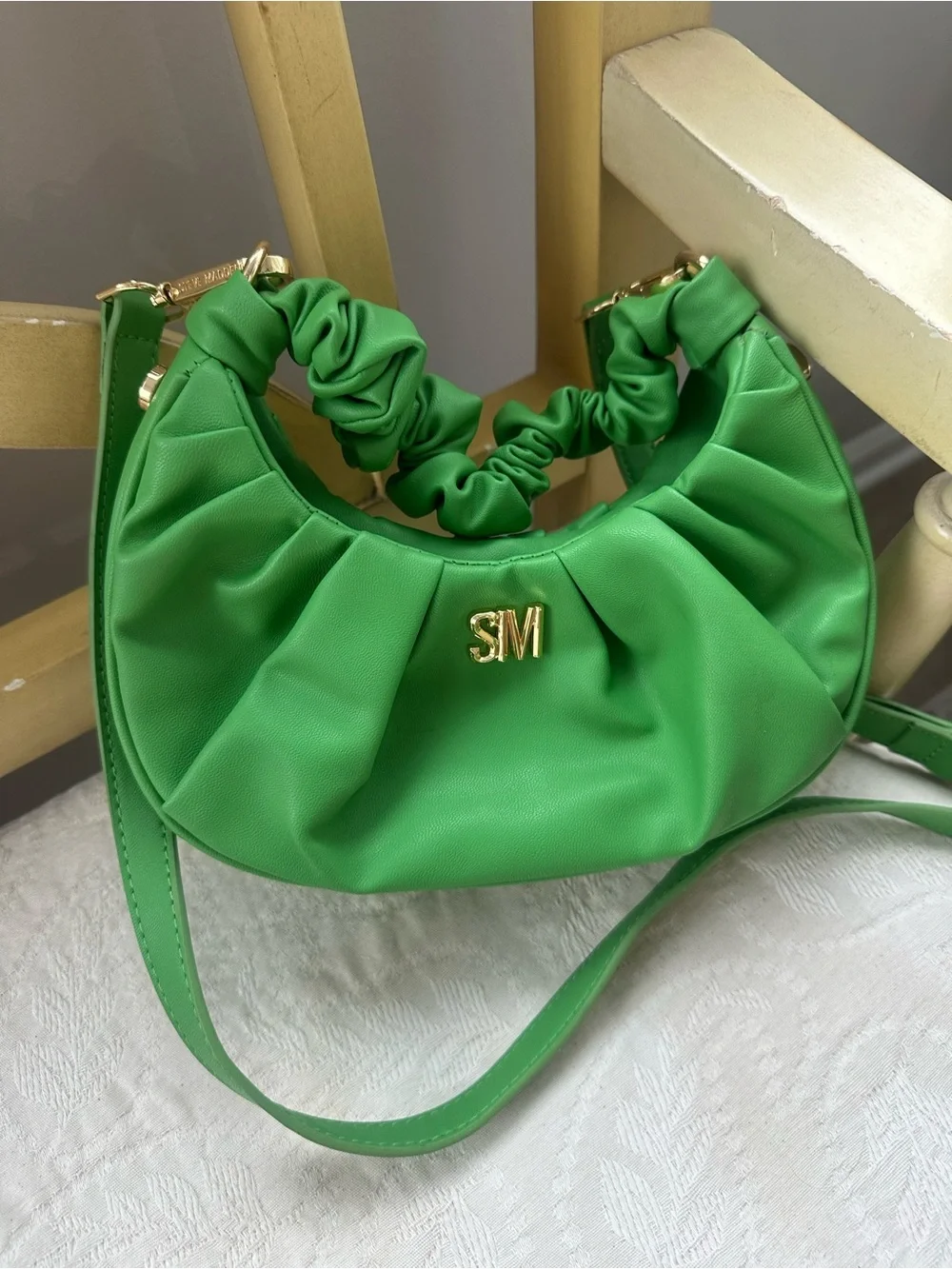 Steve Madden Green Ruched Shoulder Bag with Gold Logo